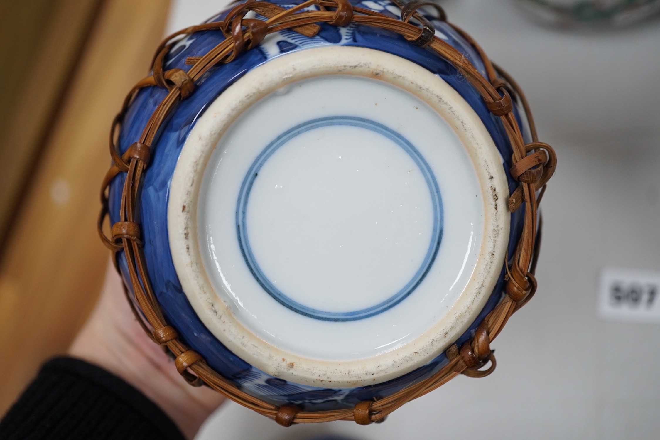 A collection of 19th and 20th century Chinese jars and covers and a blue and white vase and cover, vase 32cms high